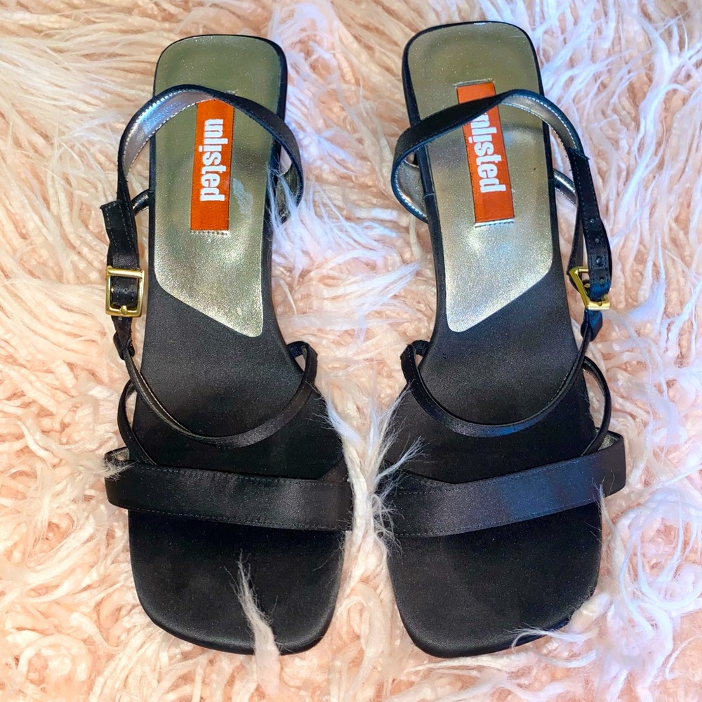 1990s Kenneth Cole Unlisted Women’s Black Strappy Square Kitten Heels Size 9.5